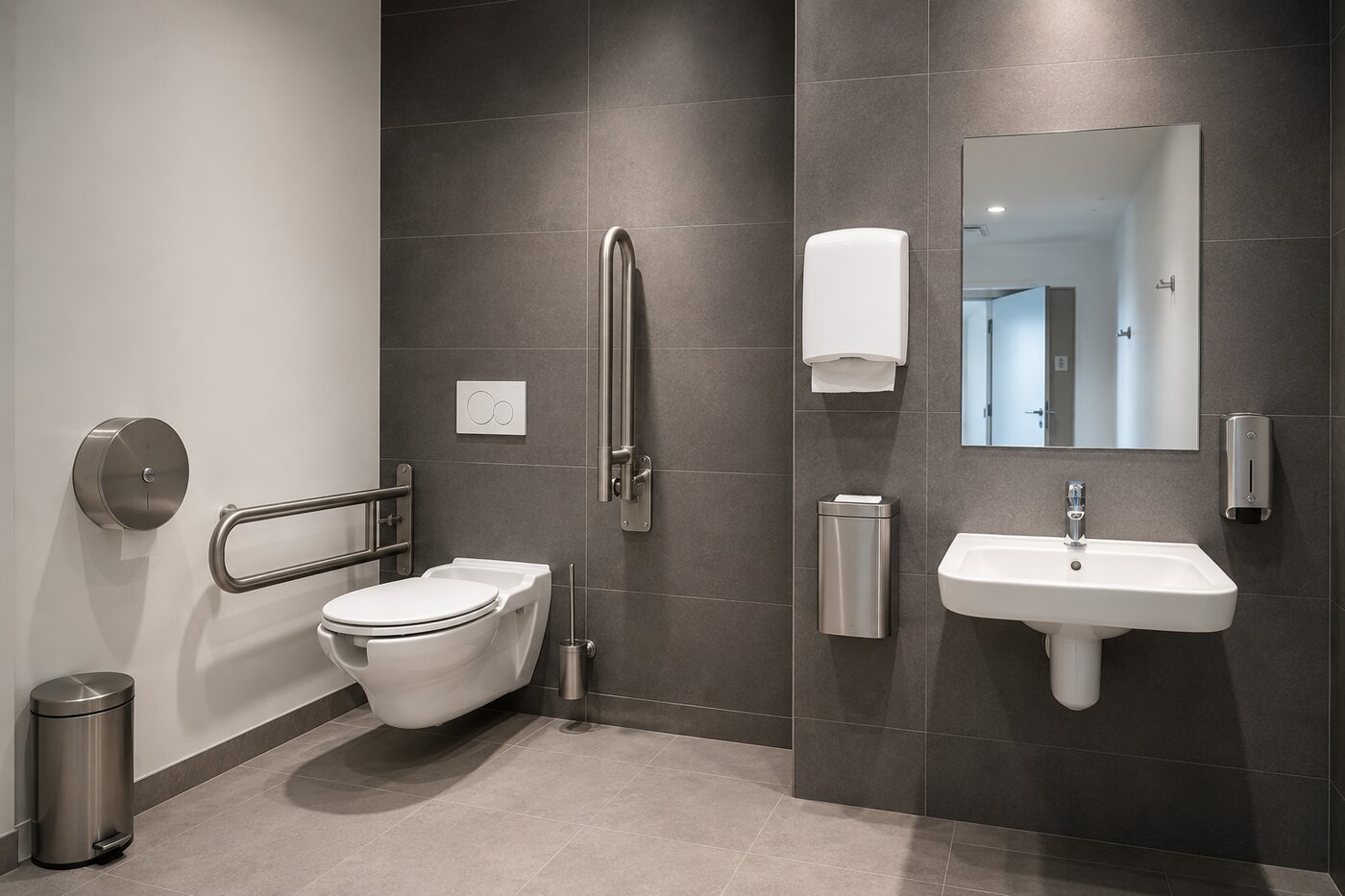 WC PMR accessible avec barres d'appui